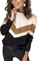Womens Casual Sweater Pullover Long Sleeve Color Block Knit - Cozy