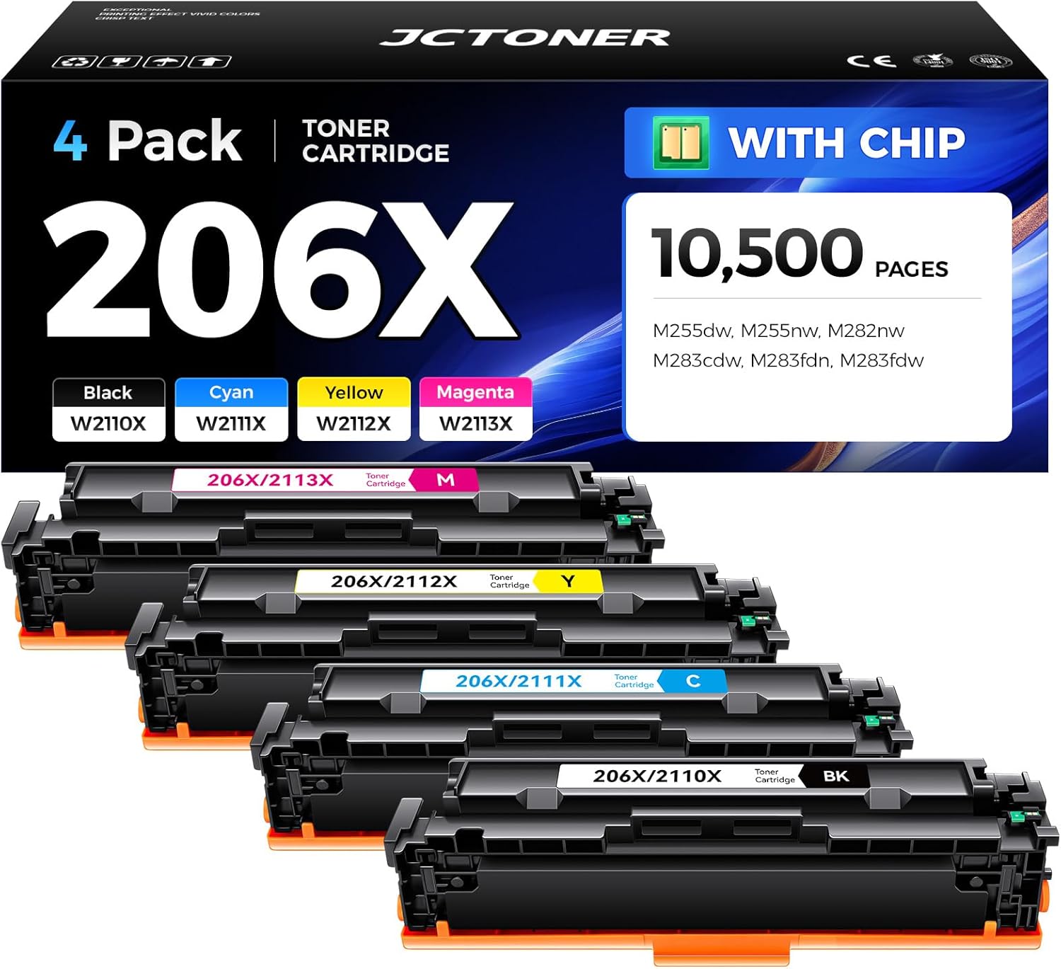 High Yield 206X Toner Cartridge Set for HP Color LaserJet Printers