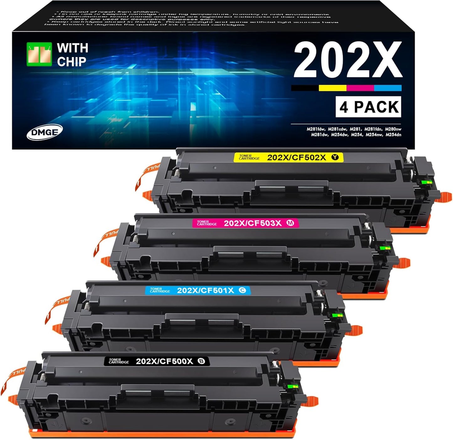 High Yield 202X Toner Cartridges 4 Pack for HP Printers