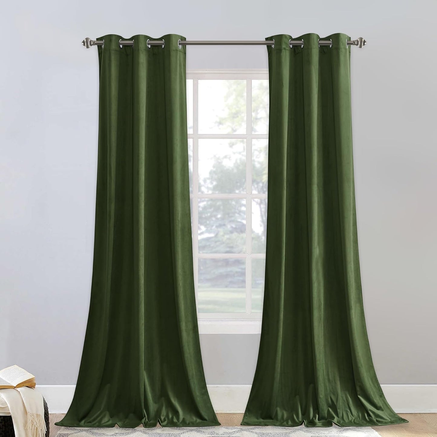 Luxury Velvet Curtains in Moss Green for Elegant Holiday Decor
