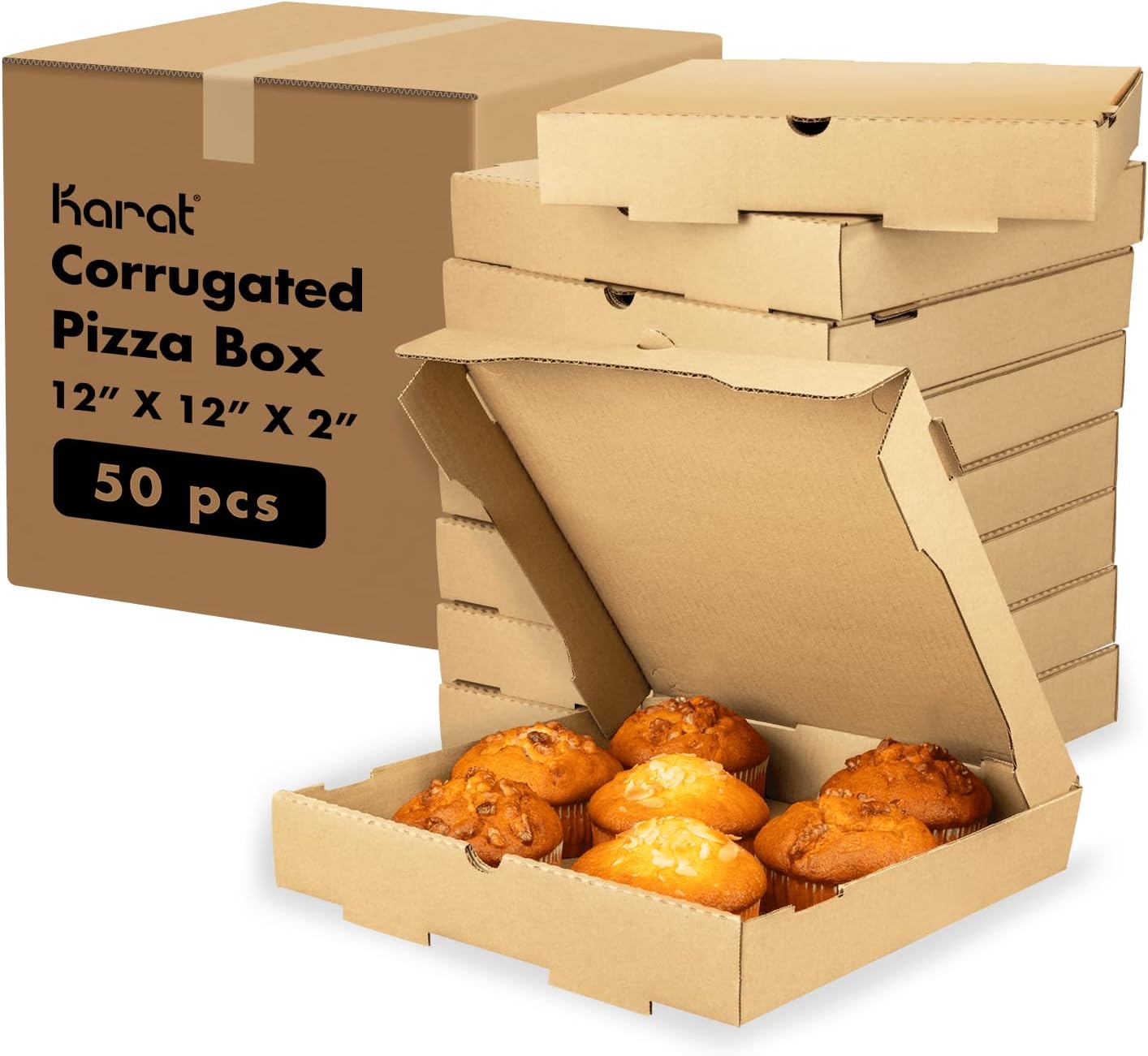 Karat Pizza Boxes 12in x 12in x 2in - Durable & Grease-Resistant