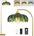 Glass Floor Lamp with Green Shade - Gold Dimmable Mid Century