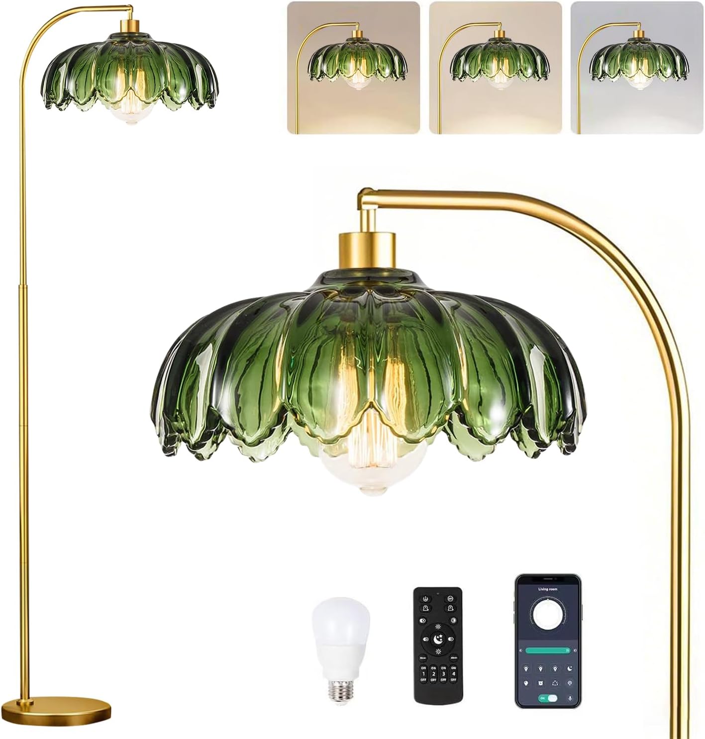 Gold Dimmable Floor Lamp with Remote for Living Room and Bedroom