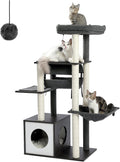 PEQULTI 51.4 in Modern Cat Tree - 6-Level Wooden Tower for Active Cats