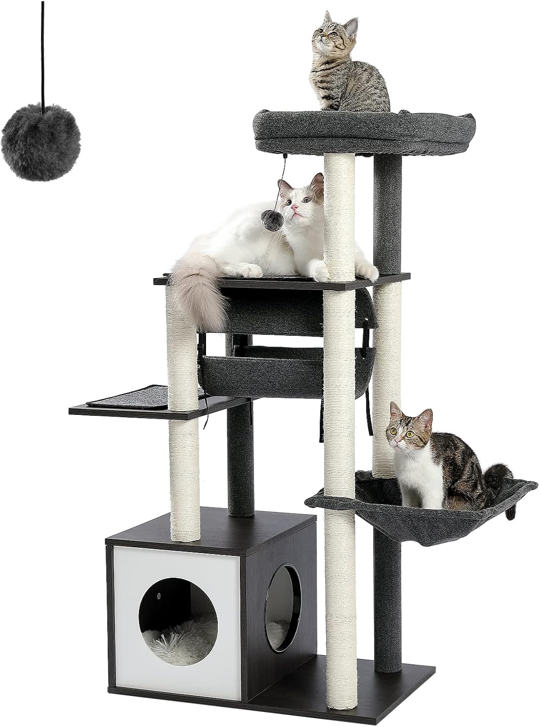 Modern Cat Tree with 6 Levels and Cozy Hammock for Cats