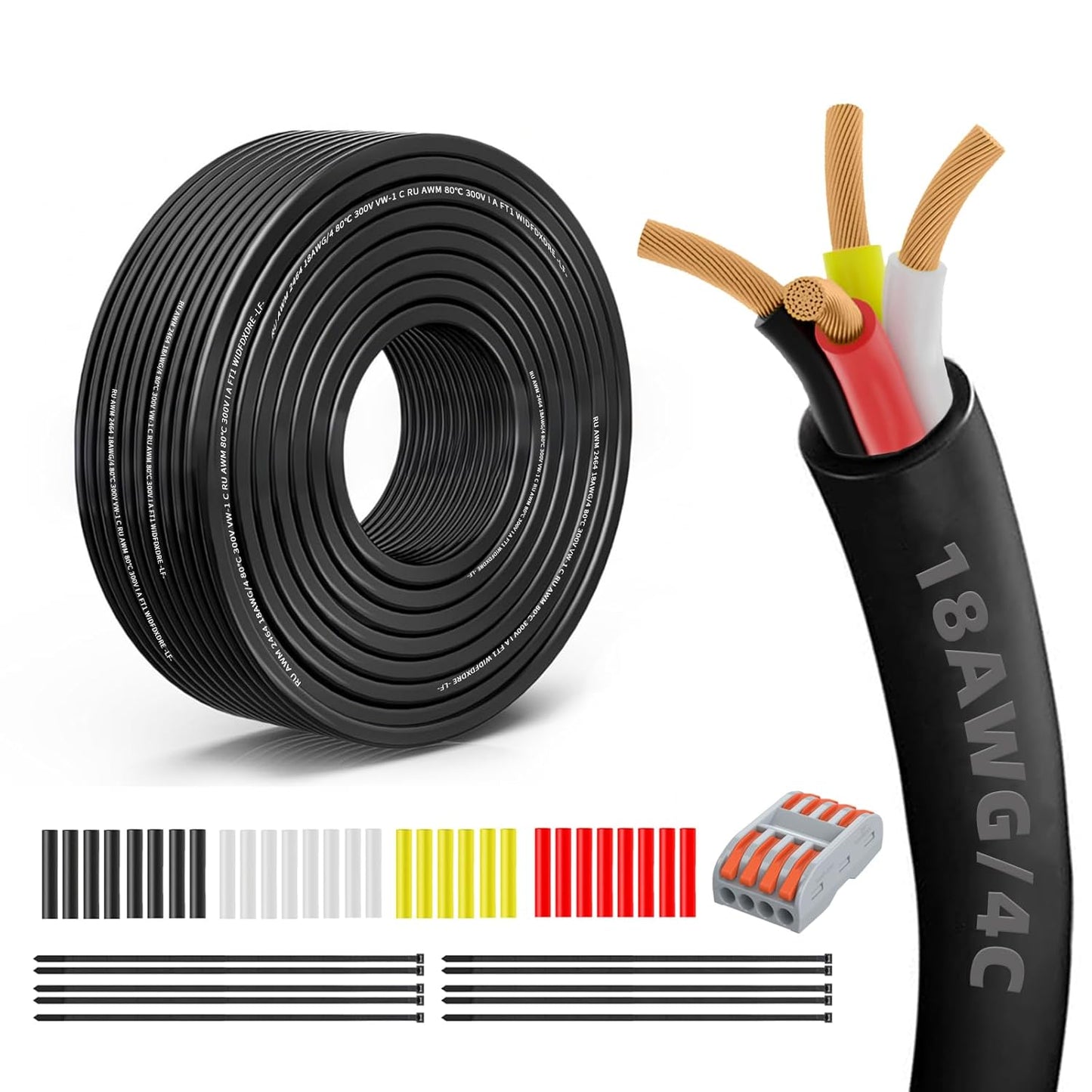 18 Gauge 100% Pure Copper 4 Conductor Electrical Wire 50FT