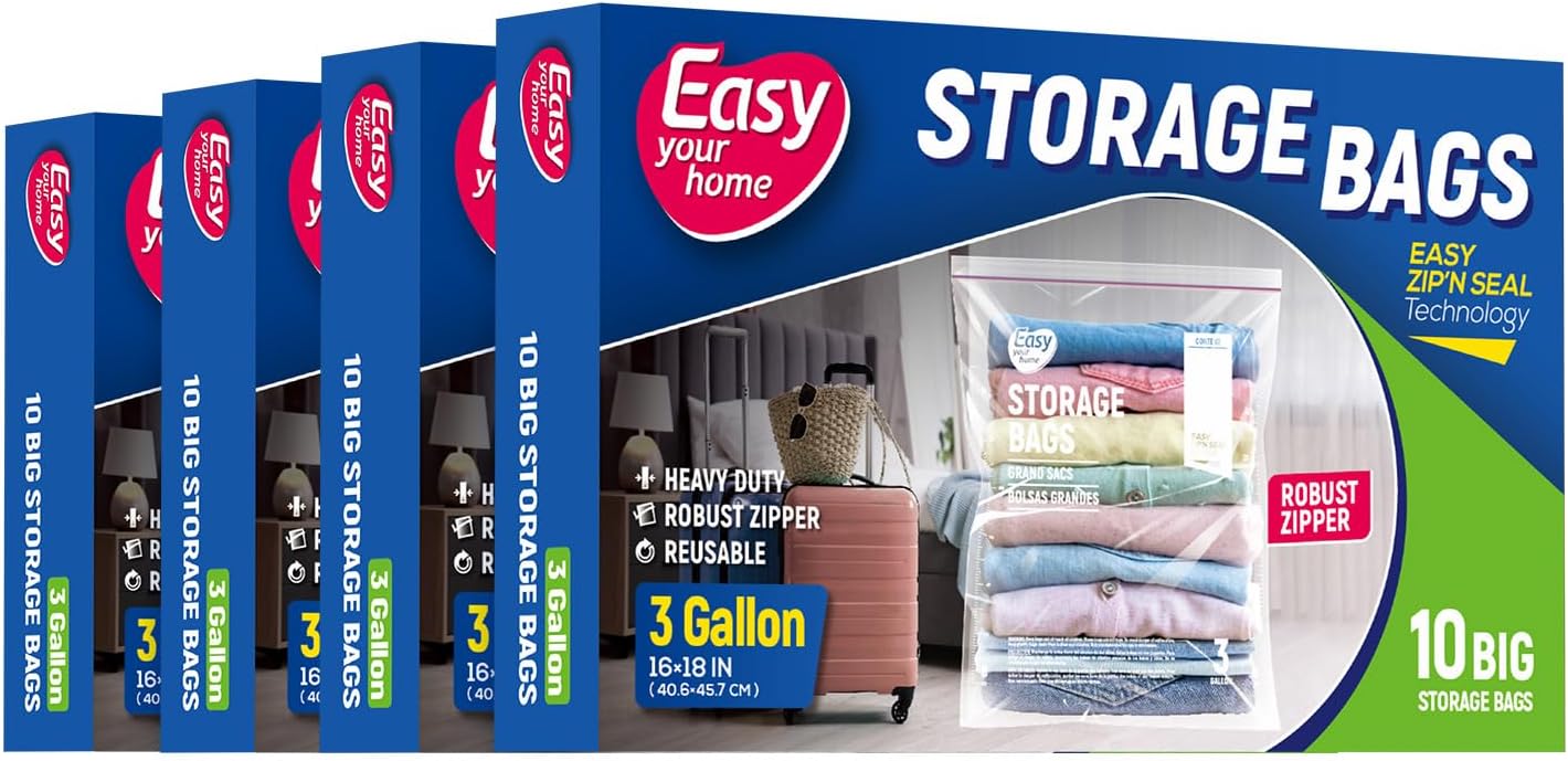 40PCS 3 Gallon Zipper Lock Storage Bags for Food and Travel