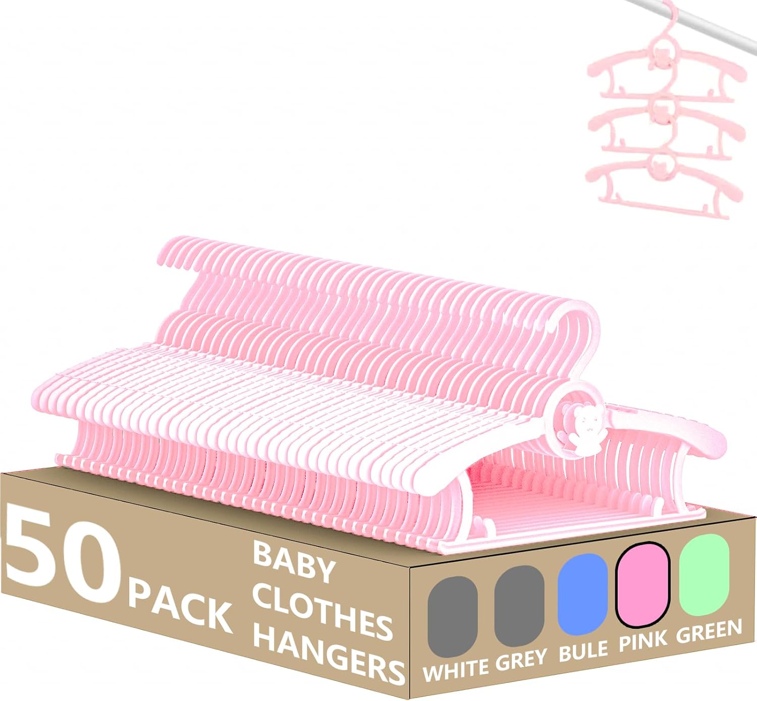 HGYZE Kid Hangers for Closet - 50pcs Adjustable Pink Hangers