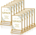 12 Pack Acrylic Sign Holder 5x7 Gold Frame Double Sided Stand
