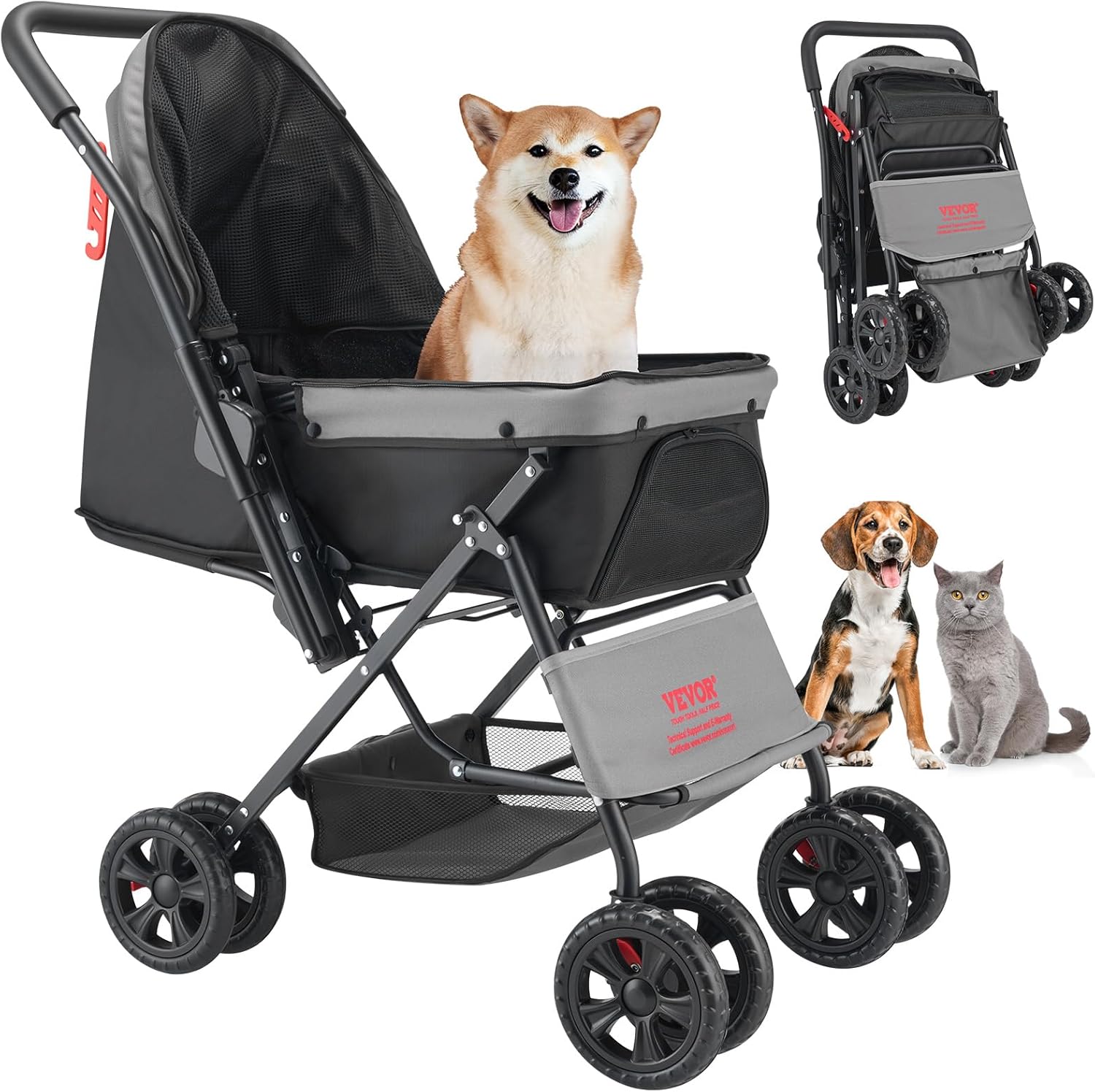 VEVOR Pet Stroller for Small to Medium Pets, 44 lbs Capacity