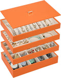 Stackable Jewelry Organizer Tray Set of 4 - Compact PU Leather Storage