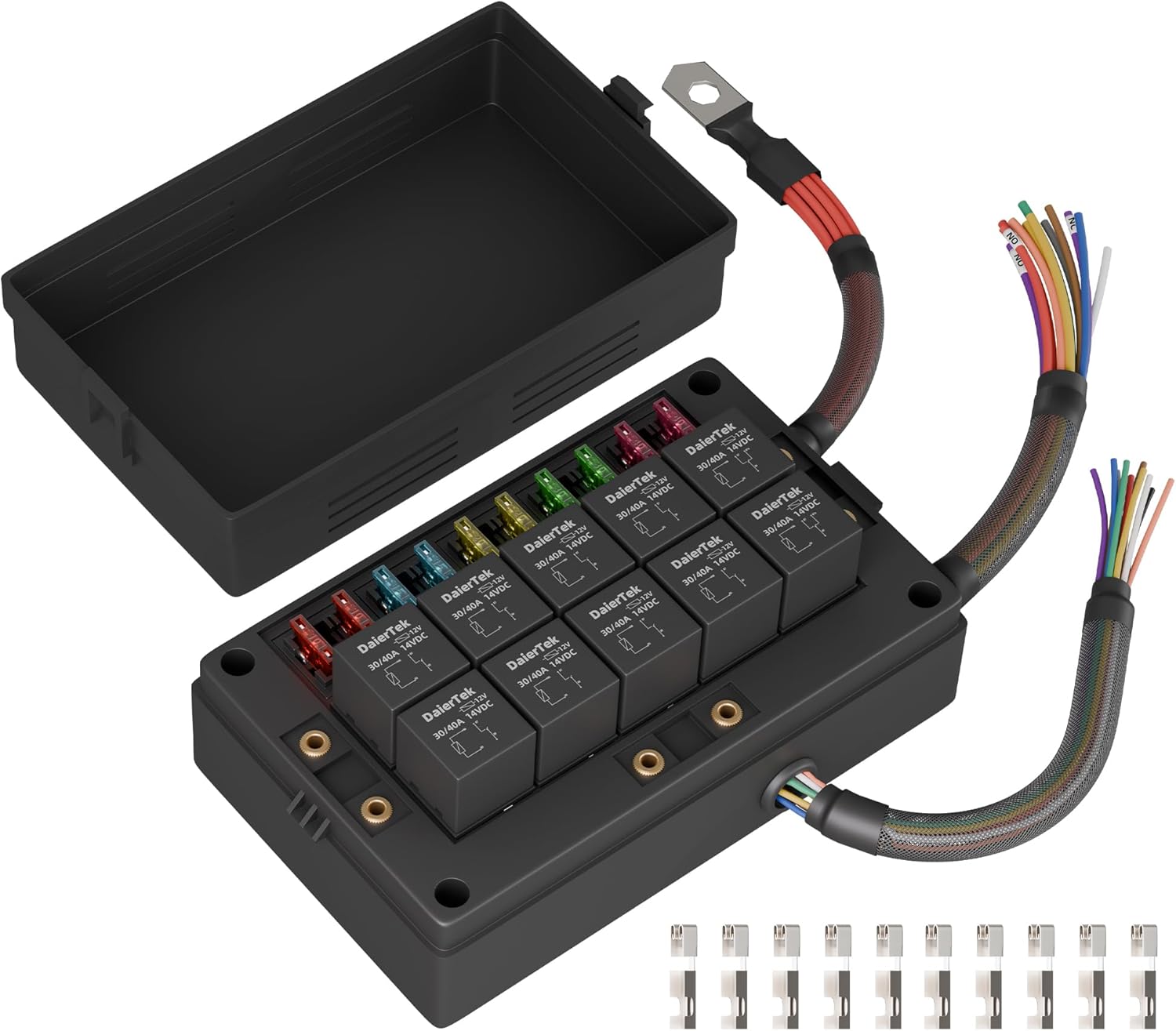 DaierTek Relay Box 12V 10 Way Relay Block for Automotive Use
