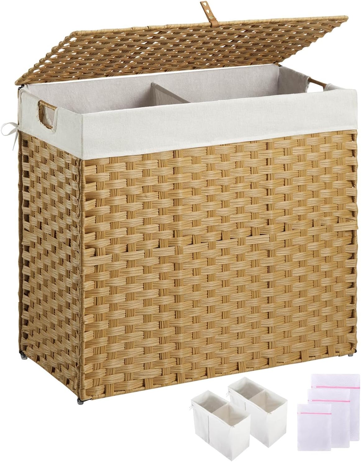 Greenstell Laundry Hamper with Lid, 130L Wicker Basket for Easy Use
