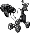 Golf Push Cart 4-Wheels Folding Push Cart - Compact, Accessorized