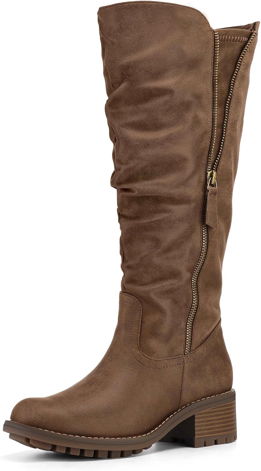 Stylish Women's Knee High Boots with Chunky Heel and Zipper