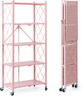 5-Tier Foldable Storage Shelves with Wheels - Heavy Duty Organizer