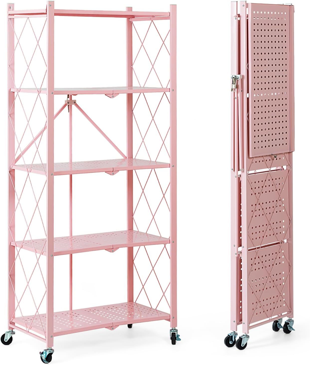 5-Tier Foldable Storage Shelves with Wheels for Versatile Use
