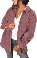 Corduroy Shirt Jacket Oversized Button Up V Neck Shacket - Layered