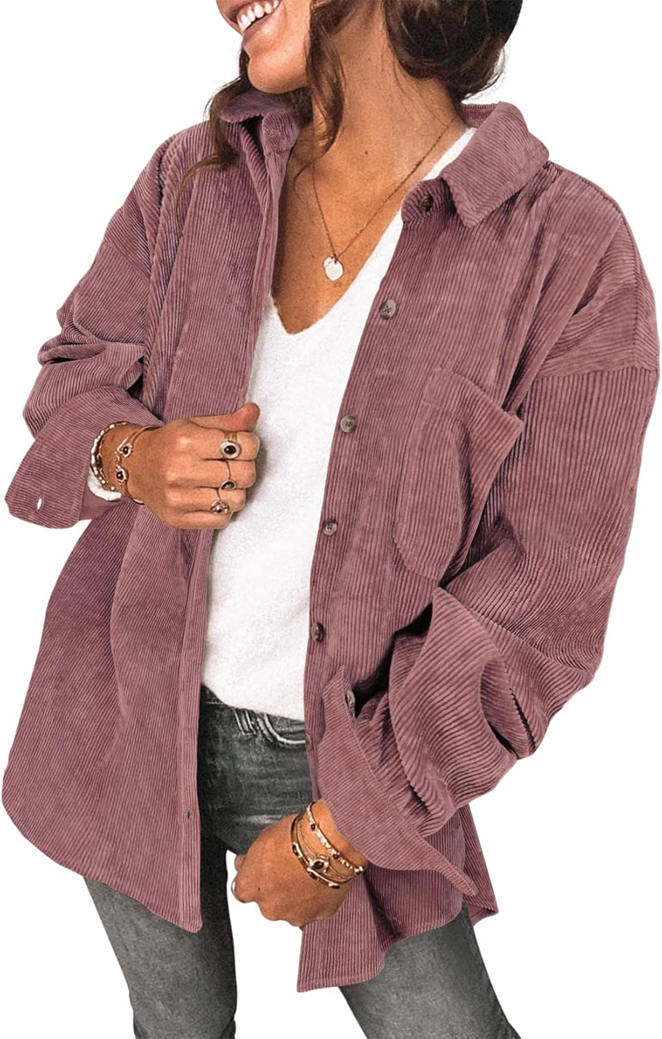 Saslax Womens Corduroy Shirt Jacket for Stylish Casual Wear