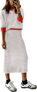 PRETTYGARDEN 2 Piece Skirt Set Striped Sweater Dress - Cozy Fall Style