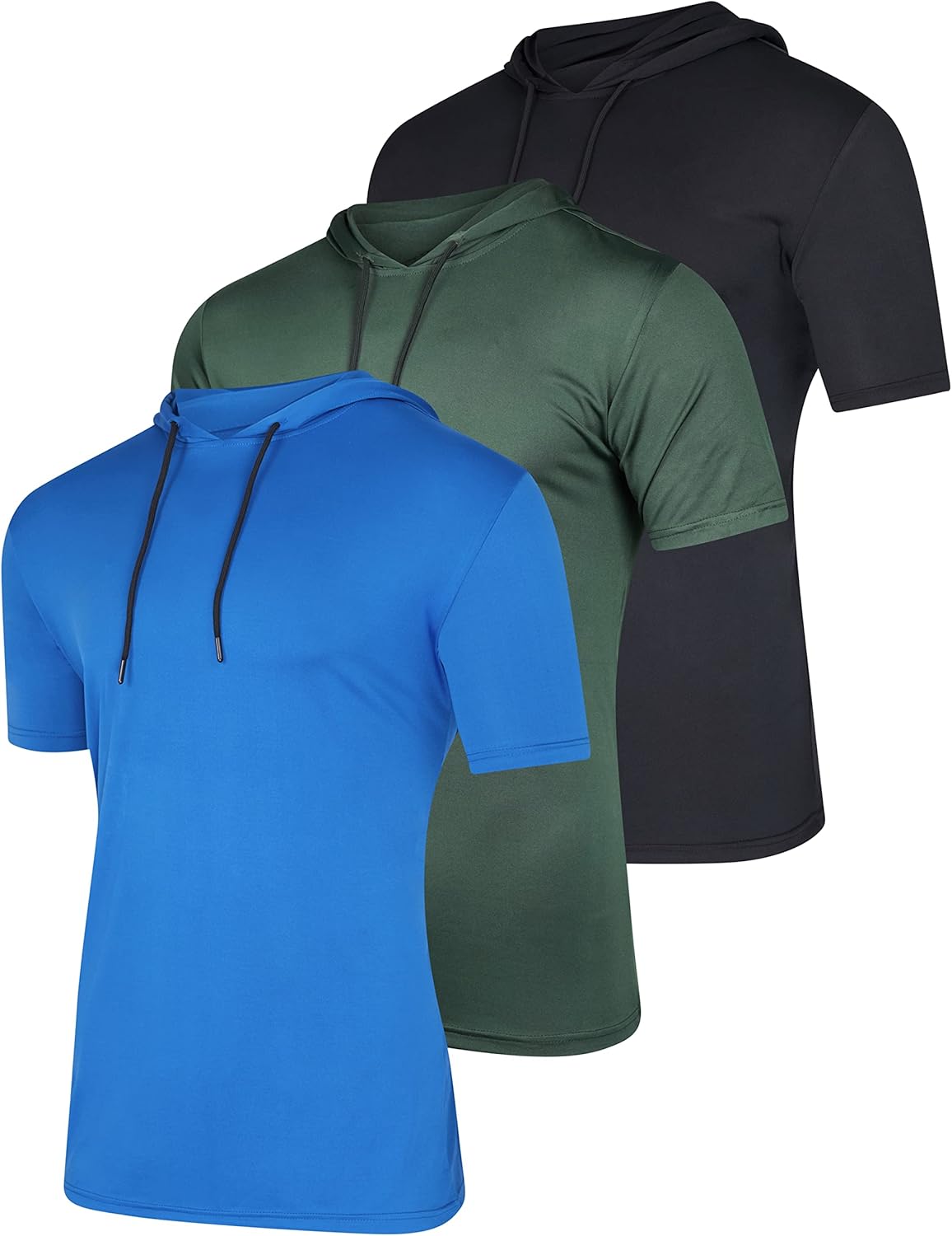 Men's Dry Fit Short Sleeve Active Hoodie Pullover 3 Pack