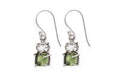 Moldavite Rough & Herkimer Diamond 925 Sterling Silver Earrings