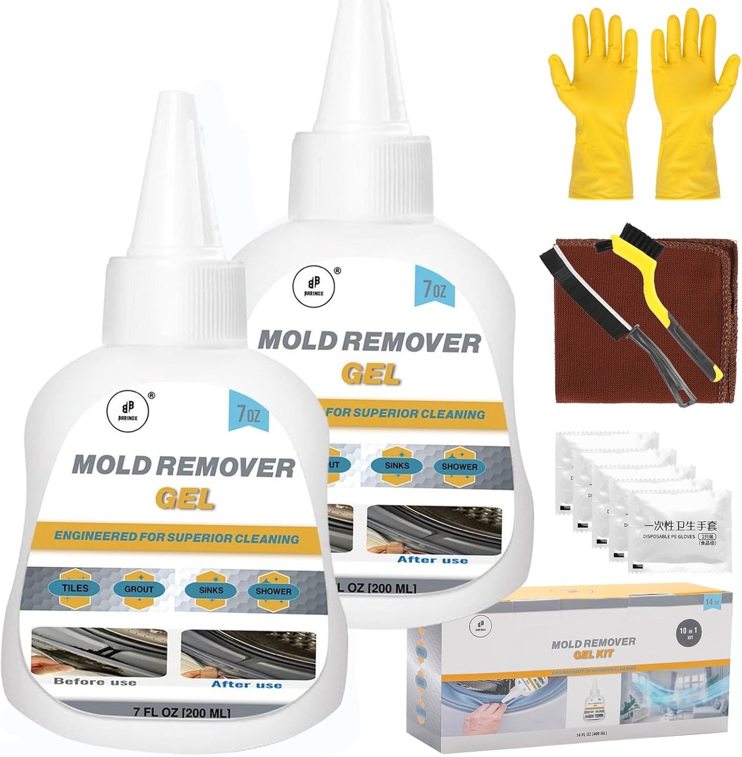 Mold Stain Removal Kit - 10-in-1 Power Cleaner for all Surfaces by BARINOX