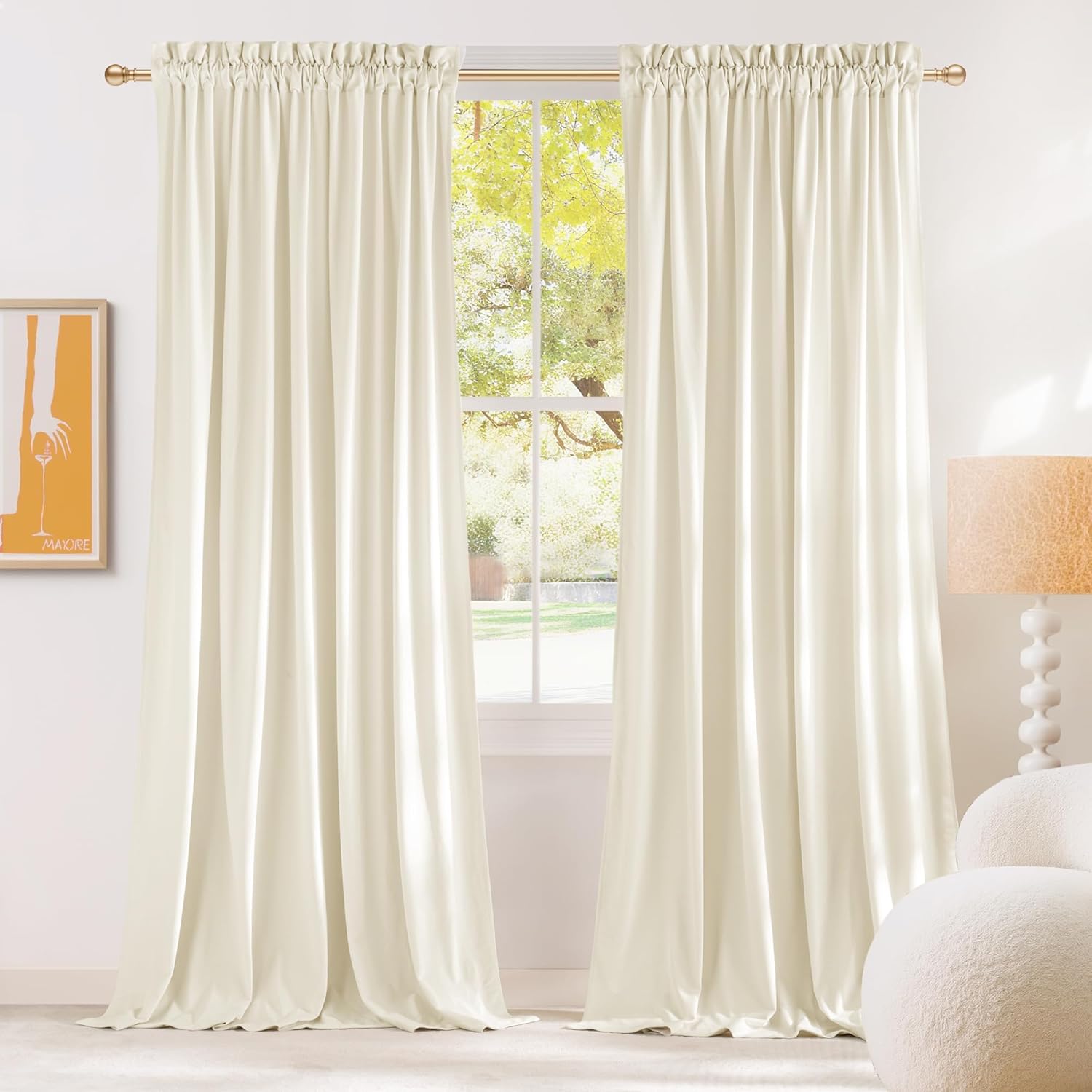 NICETOWN Ivory White Blackout Velvet Curtains for Large Doors