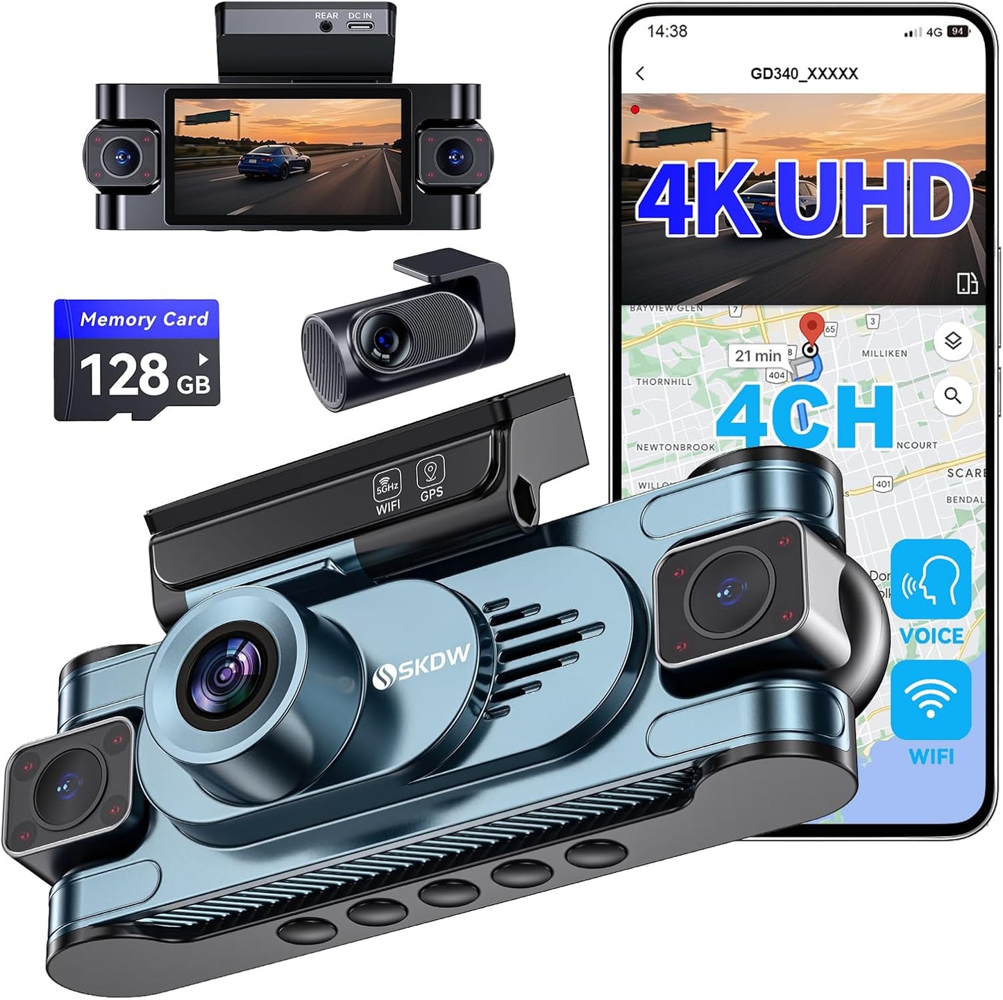 4 Channel Dash Cam with 360 View and Night Vision Features