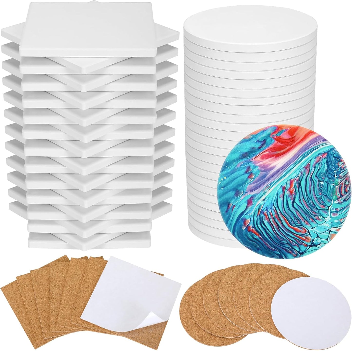 Ceramic Tiles for Crafts - 50 Pack Unglazed Coasters for DIY