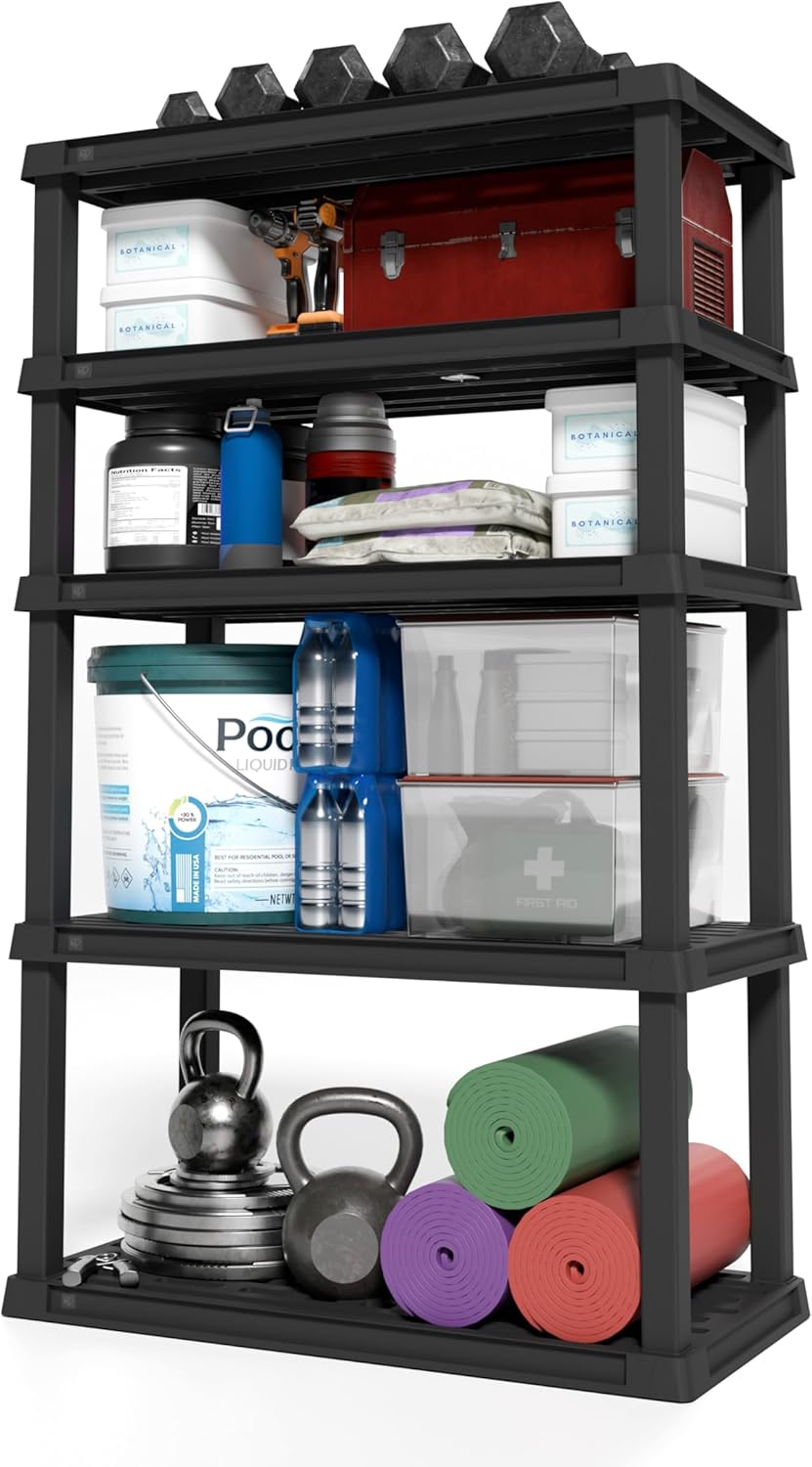 IRIS USA 5-Shelf Heavy Duty Plastic Storage Shelves for Home