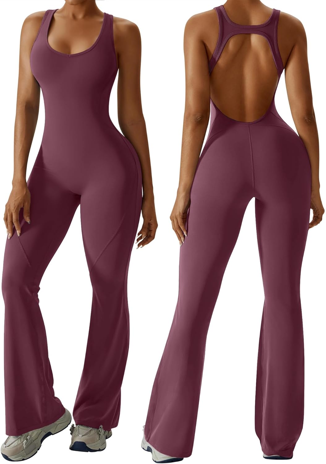 OEAK Womens Flare Jumpsuit with Bra for Stylish Workout Wear