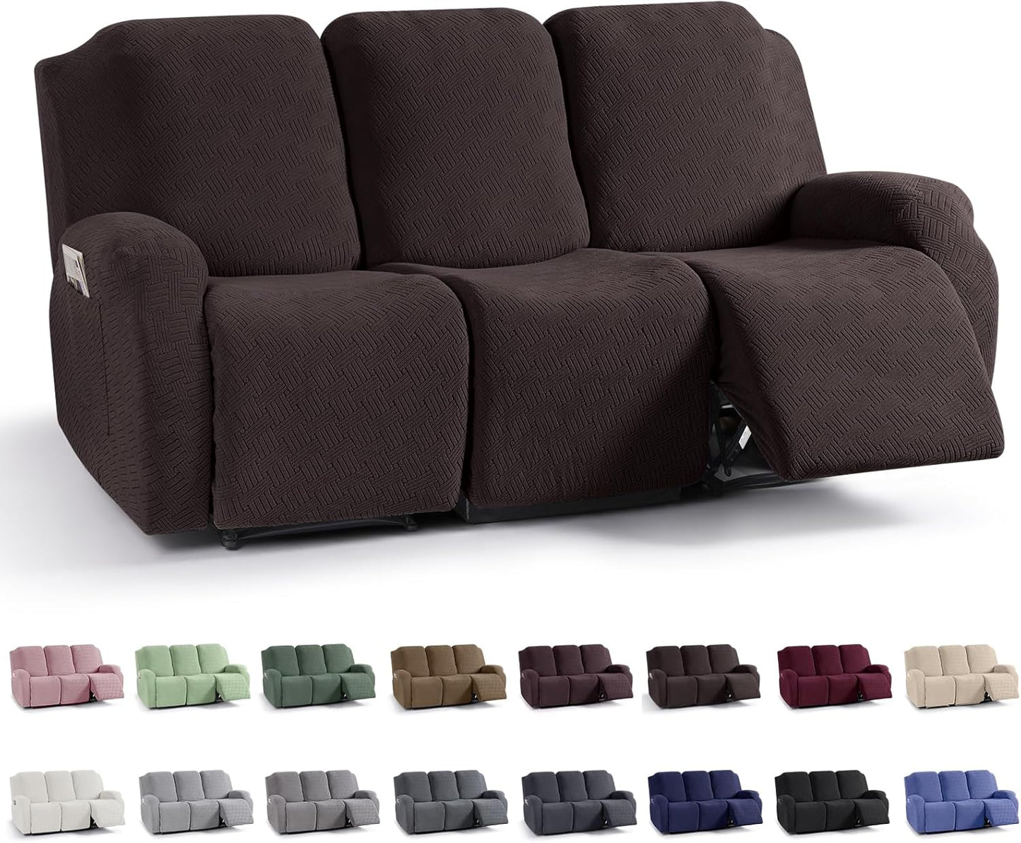 KinCam Recliner Covers for 3 Seat Reclining Chairs in Chocolate