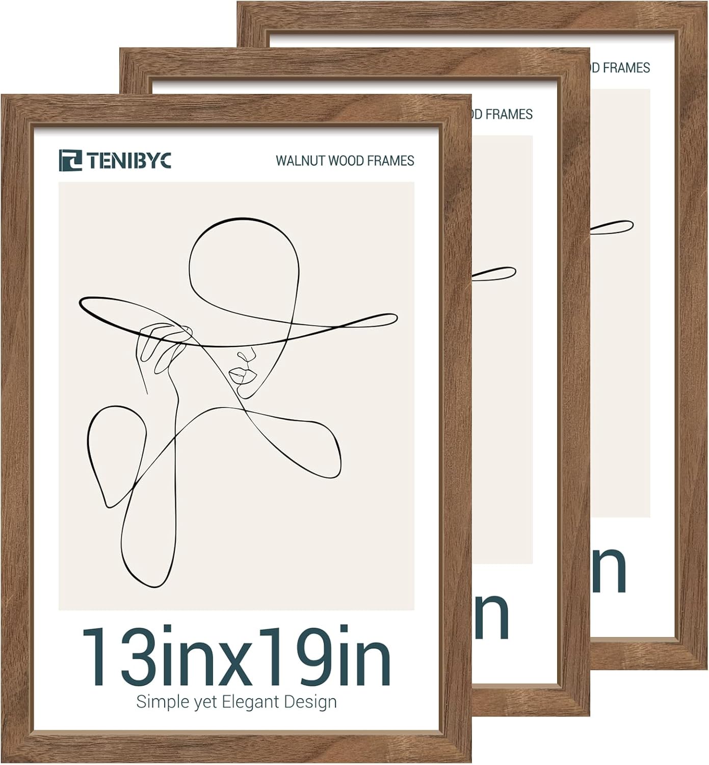 13x19 Walnut Picture Frame Set of 3 with HD Glass