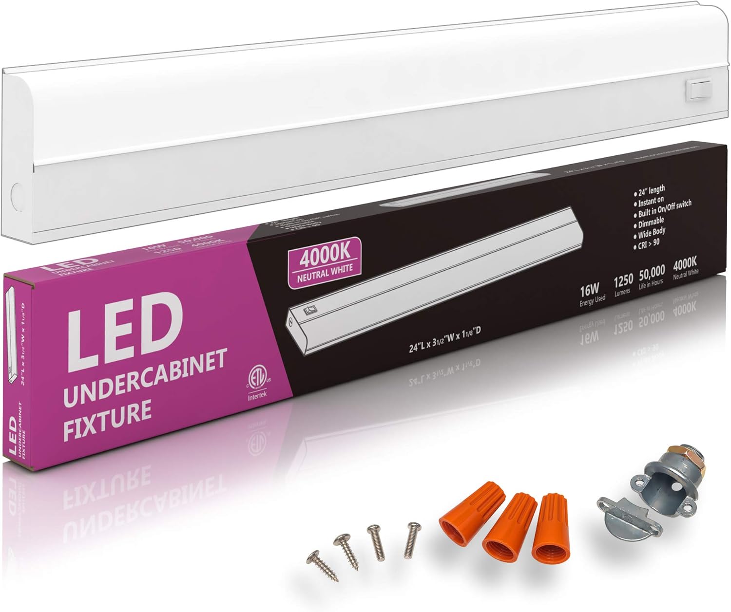 Hardwired LED Under Cabinet Task Lighting - Dimmable 24in Light