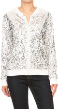 Womens Sequin Jacket Bomber Coat - Sparkly Zip-Up Concert Jacket