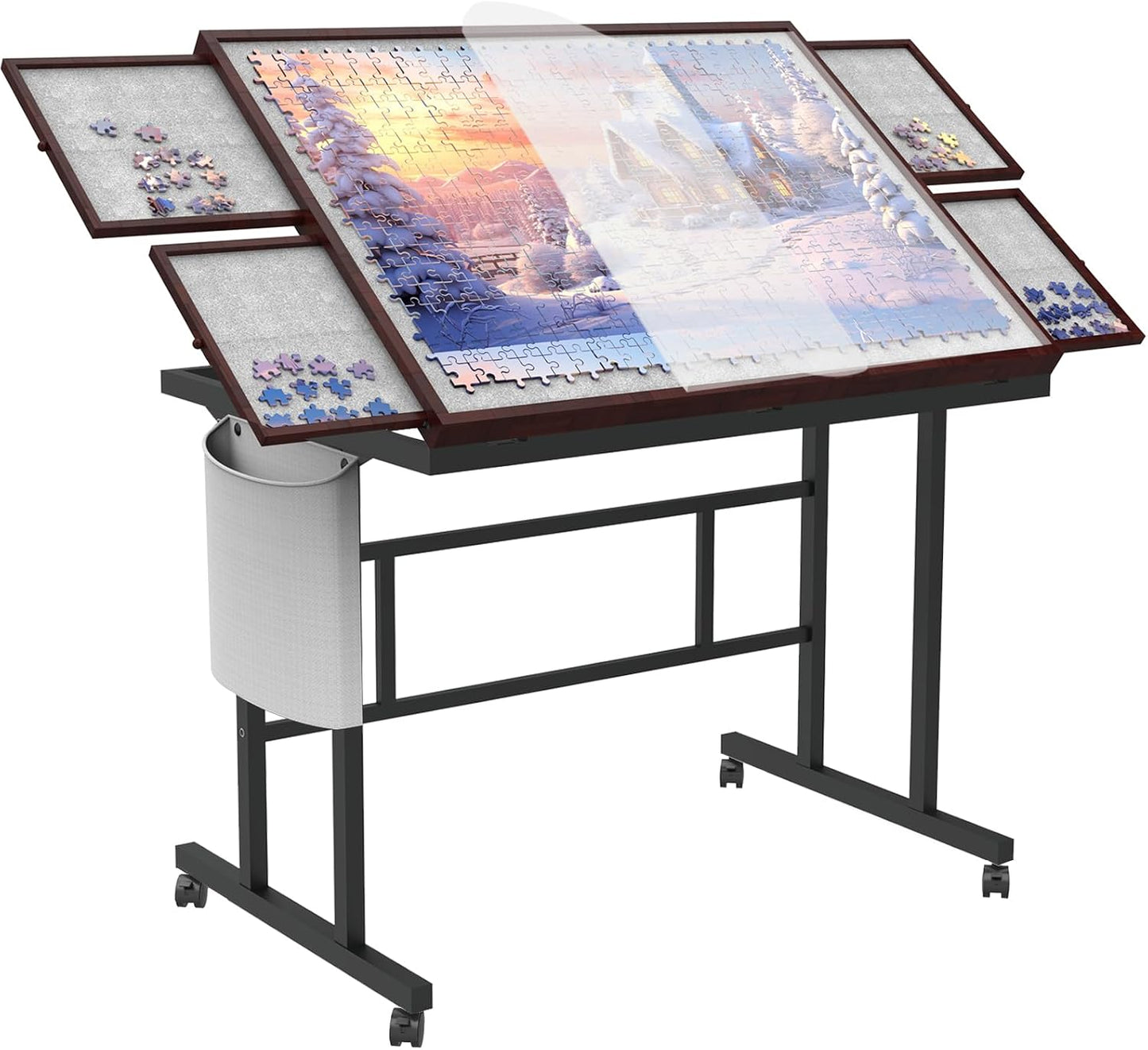Jigsaw Puzzle Table with Legs and Storage Pocket for Adults