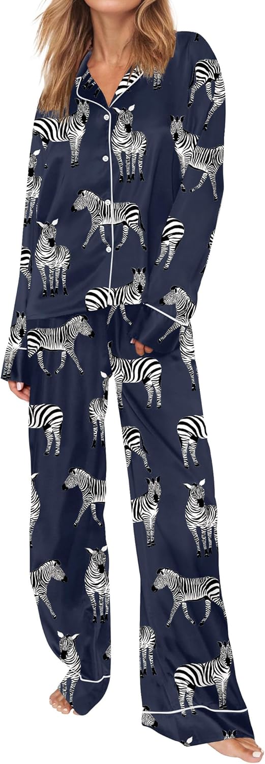 Satin Pajamas Set for Women Long Sleeve Button Down Pjs