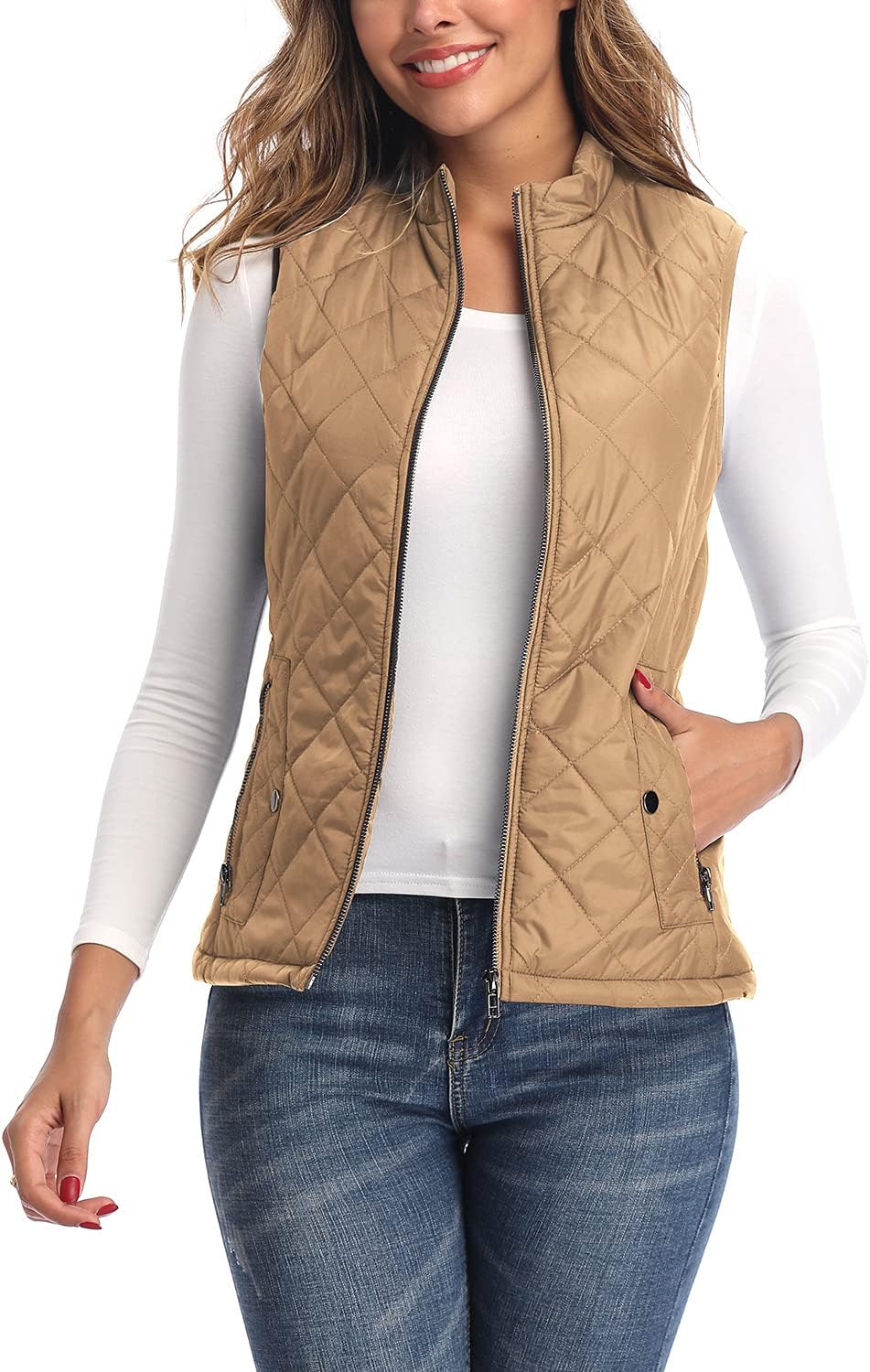 Quilted Lightweight Women's Vest with Zip Pockets for Comfort