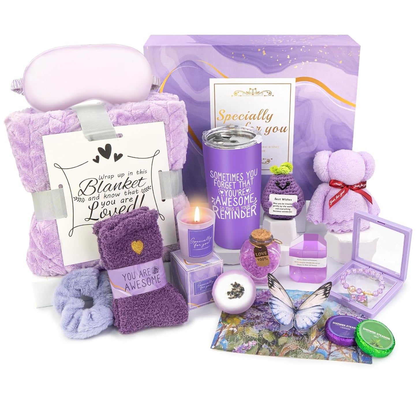 Lavender Spa Gifts for Women - 16 Pcs Self Care Basket