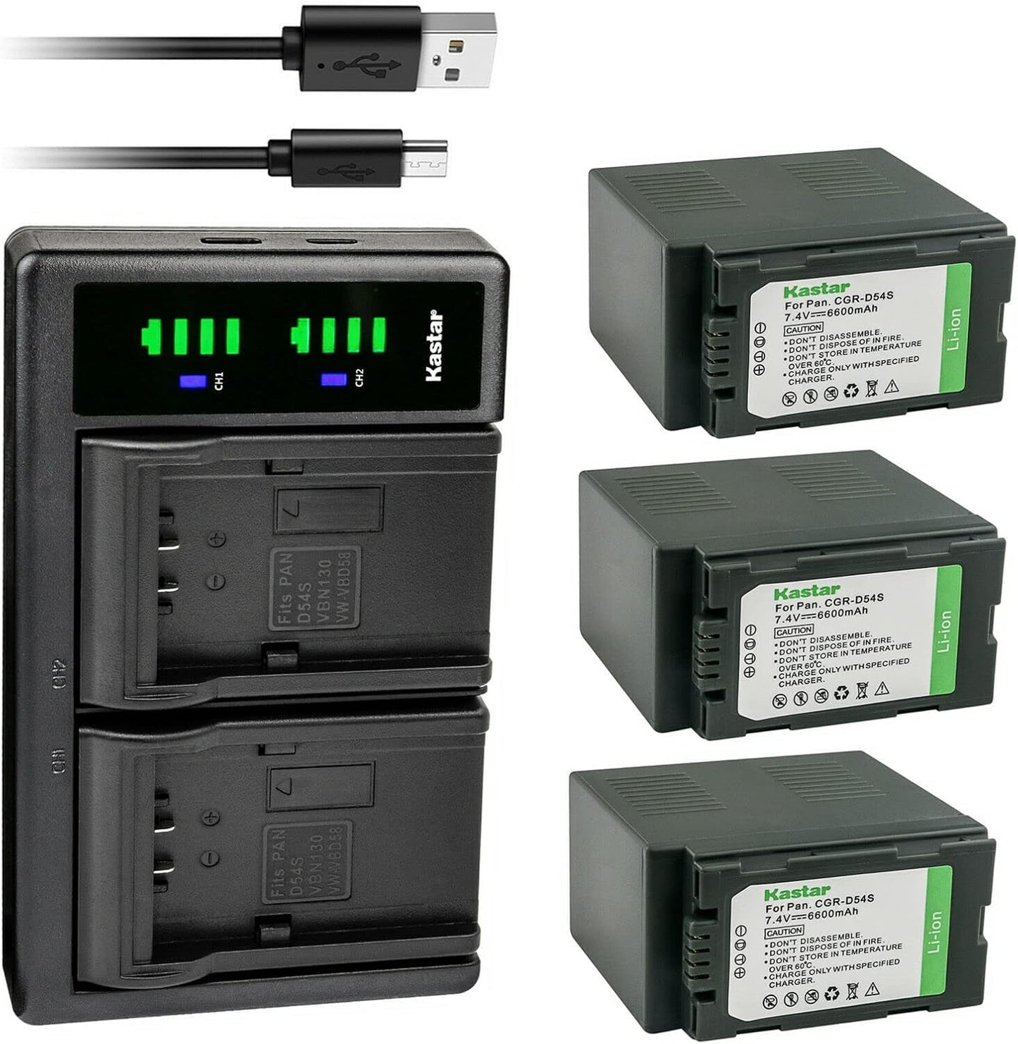 Kastar 3-Pack CGA-D54 Battery and LTD2 USB Charger Replacement