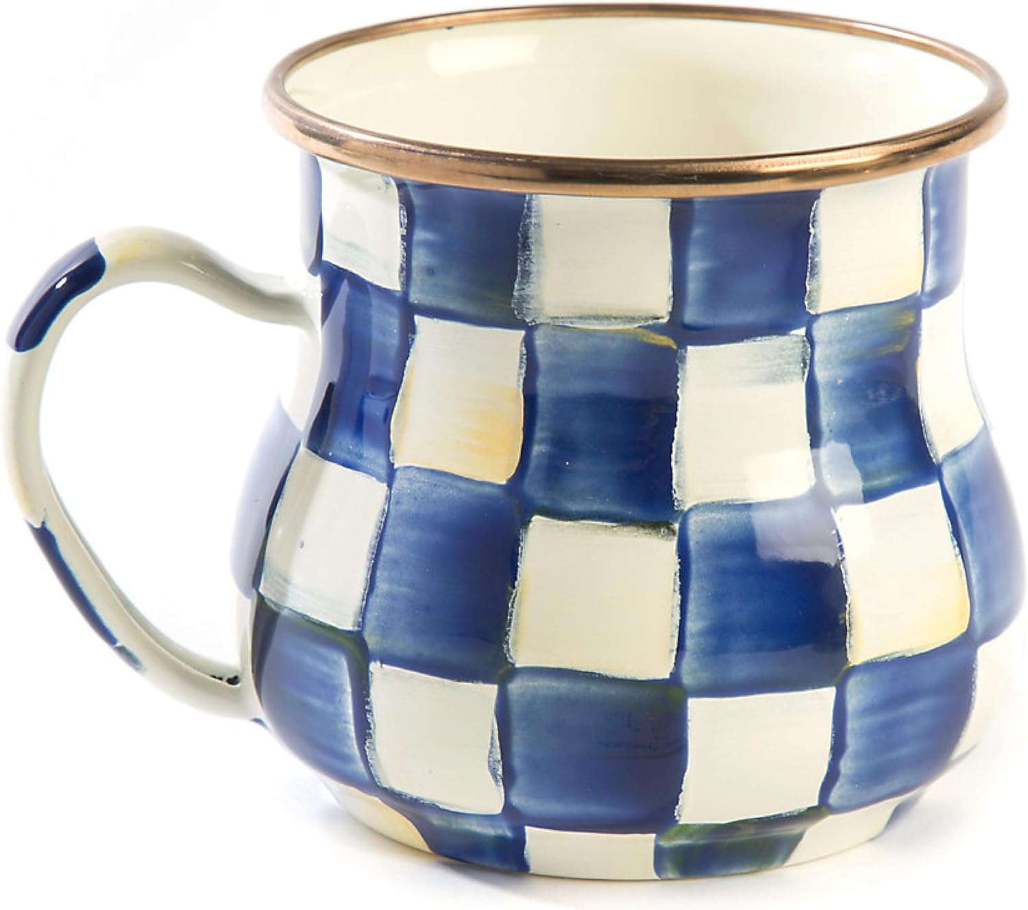 Unique Blue-and-White Royal Check Enamel Mug for Coffee Lovers