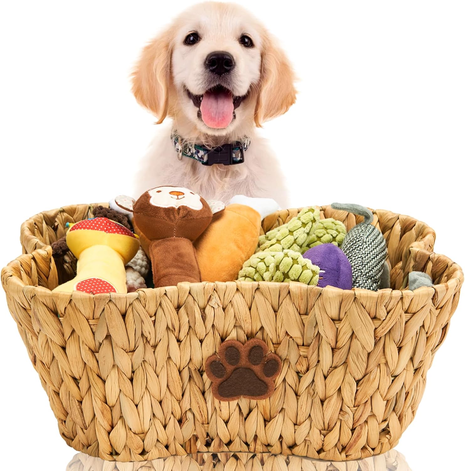 Wicker Dog Toy Basket Organizer with Unique Bone Shape Design