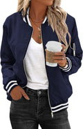 Women Bomber Jacket Lightweight Casual Coat with Pockets - Zip Up