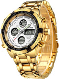 GOLDEN HOUR Luxury Stainless Steel Analog Digital Watch - Heavy