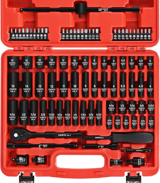 1/4 Drive Impact Socket Set 90 Piece for Mechanics and Home Use