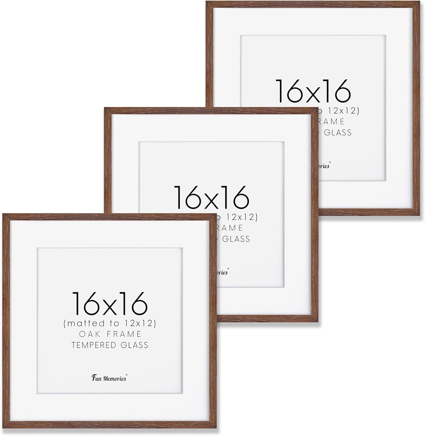 16x16 Picture Frames for Wall - Rustic Oak Wood Frame Set