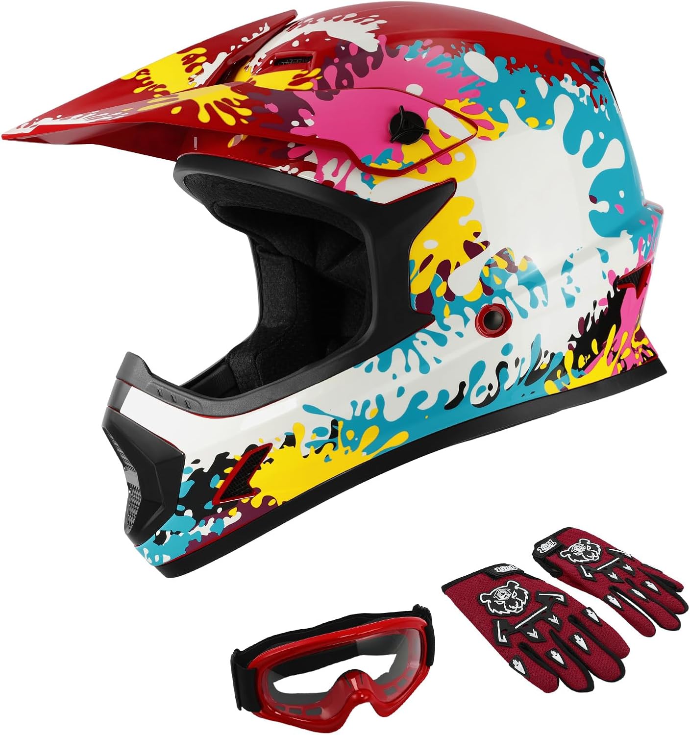 SLMOTO Youth Dirt Bike Helmet with Goggles and Gloves for Kids
