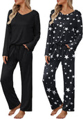 Ekouaer Womens 2 Pack Pajama Set - Soft Long Sleeve Loungewear
