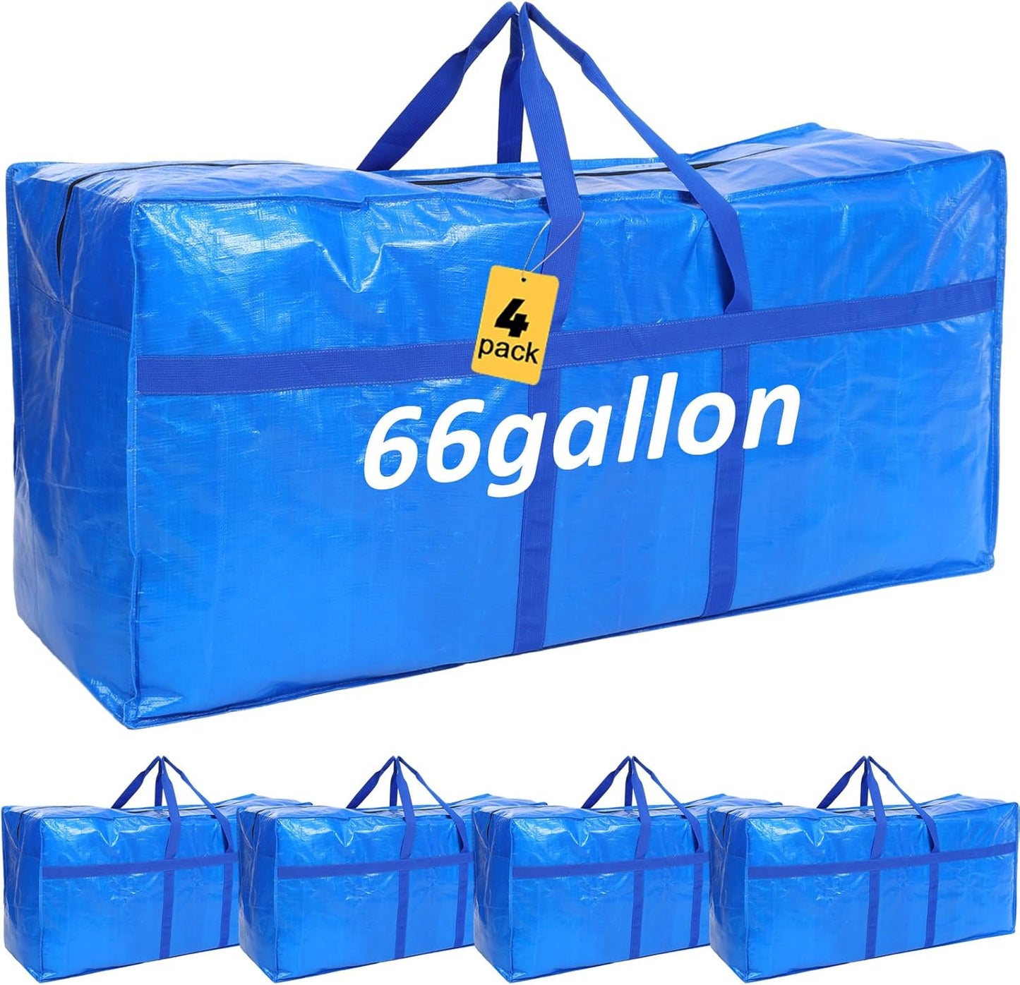 66 Gallon Large Moving Bags with Zipper and Handles for Storage
